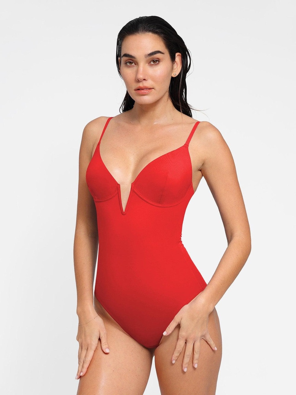 NWT Popilush Shapewear Solid Sculpting One-Piece Swimsuit in Red
